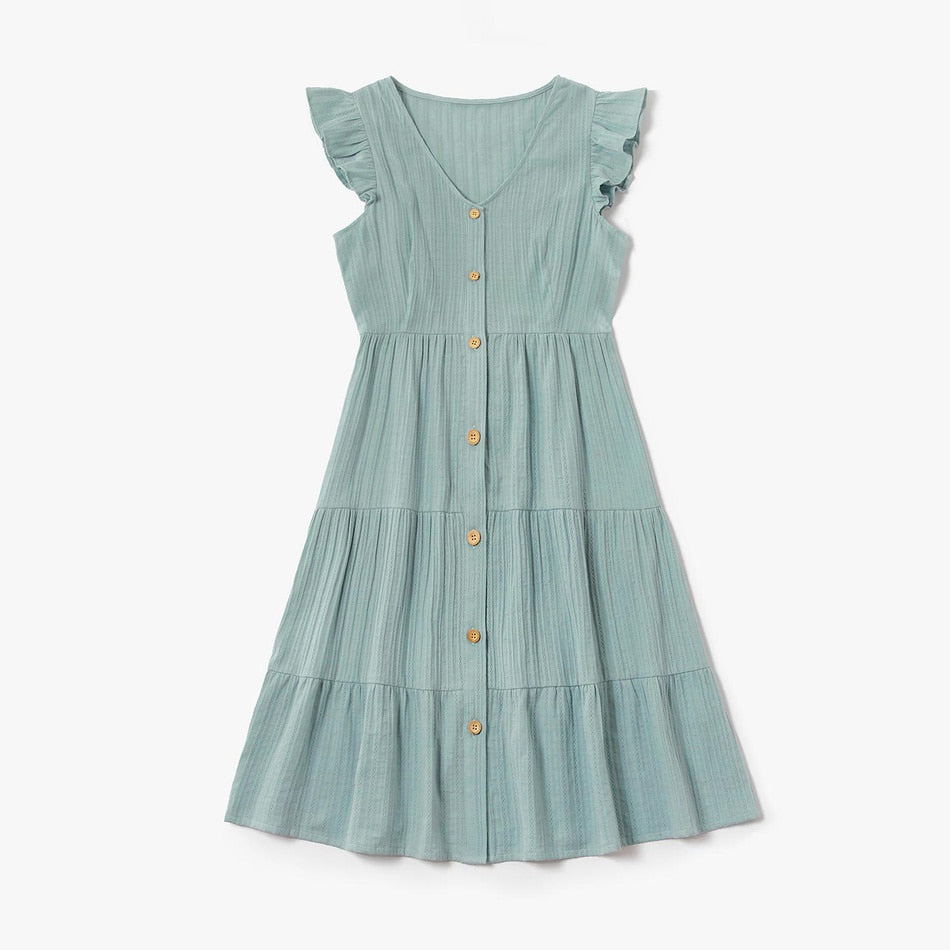 Mommy and Me Family Matching Dress Solid Color Ruffle Dress - ChildAngle