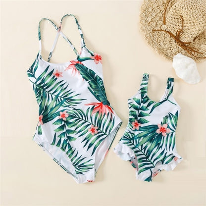 Mommy and Me Matching Swimsuit Floral Plant One Piece Swimsuit - ChildAngle