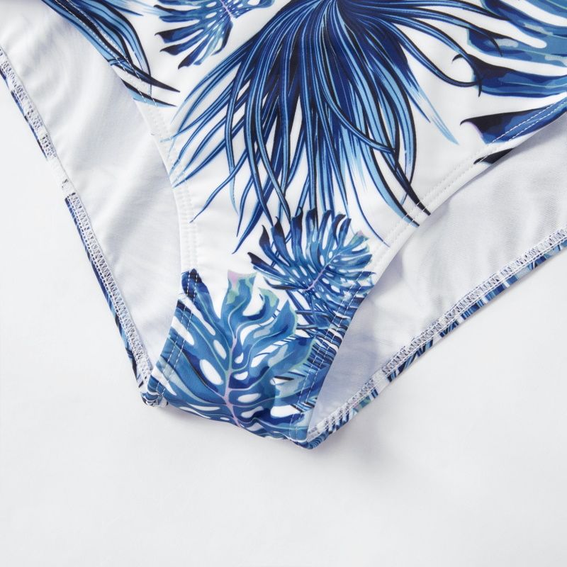 Mommy and Me Swimsuit Blue Palm Leaves Family - ChildAngle