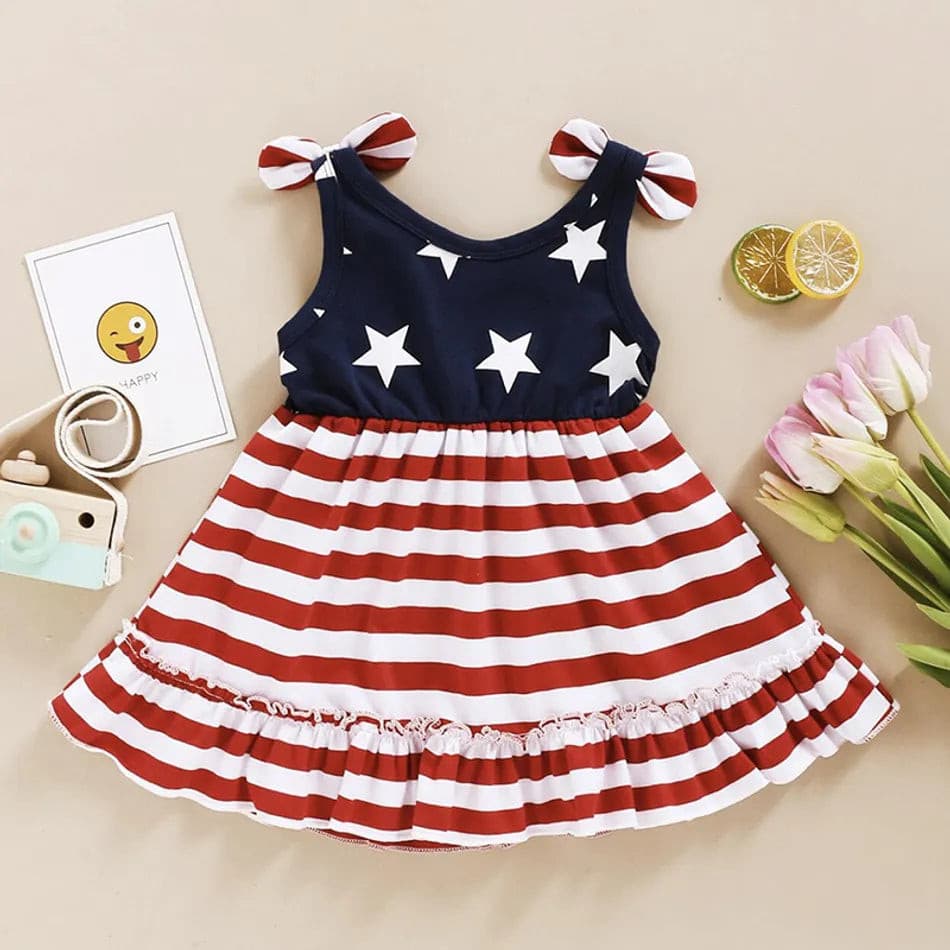 Newborn Toddlers Girls Stars Stripes Dresses 4th of July Dress - ChildAngle
