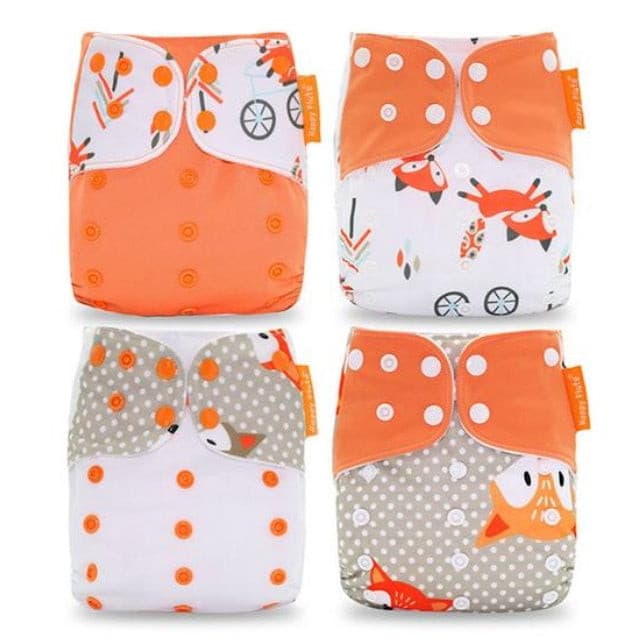 4 Pack Cloth Diaper Reusable Nappy 3-15KG Baby Orange Fox - ChildAngle