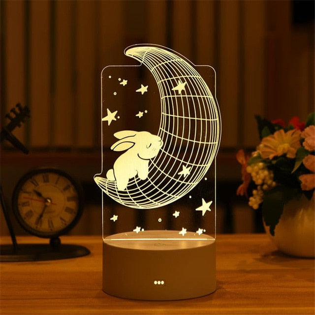 Rabbit 3D Lamp Easter Holiday Acrylic LED Night Light - ChildAngle