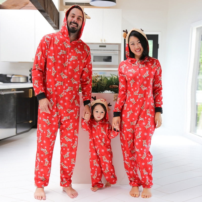 Snowman Christmas Family Matching Pajamas Set Hooded Father Mother Daughter Son Kids Jumpsuit Sleepwear - ChildAngle