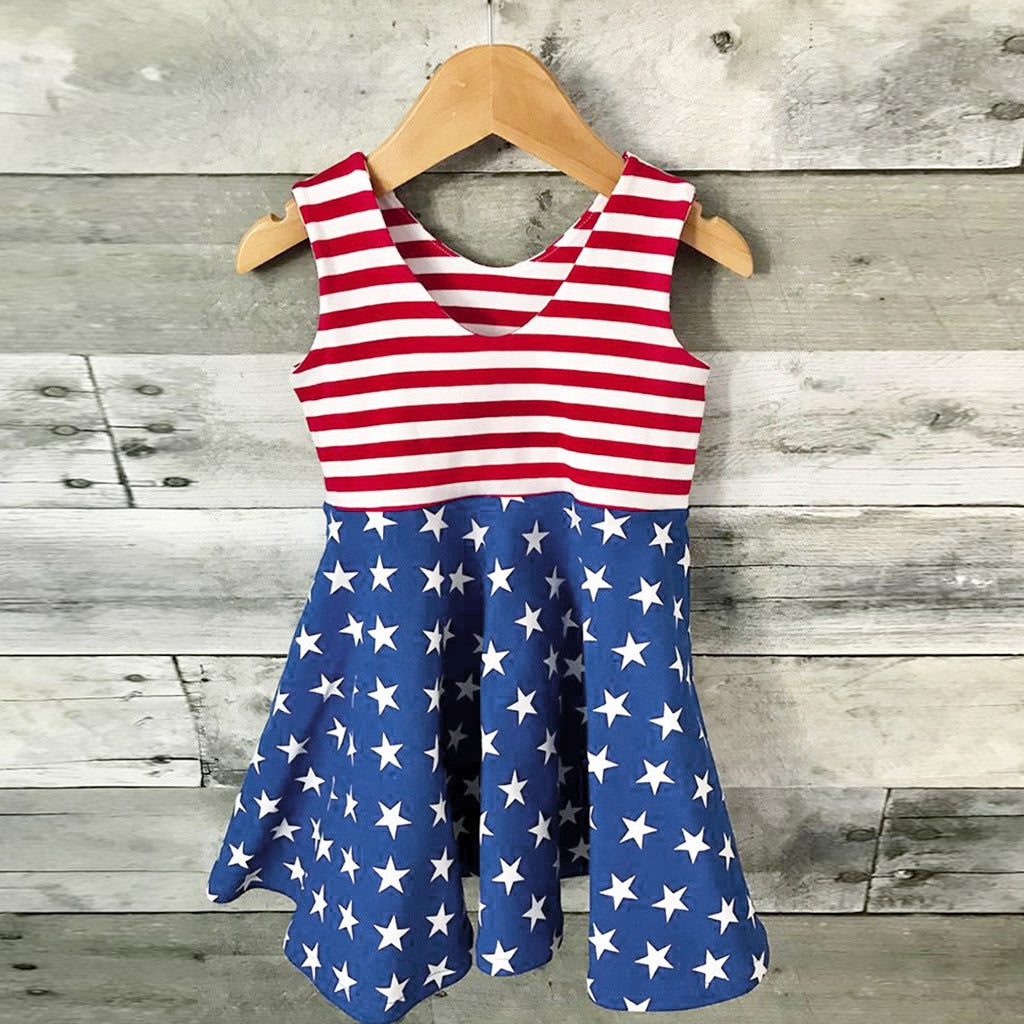 Toddler 4th Of July Outfit Girls Stars Striped Kids Dresses - ChildAngle
