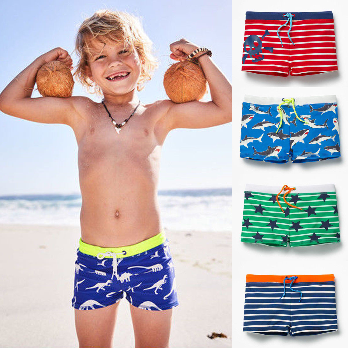 Toddler Boy Star Printing Kid Striped Swimming Shorts - ChildAngle