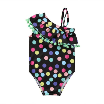 ChildAngle Toddler Girls Polka Dot Tassel One Shoulder One Piece Swimwear