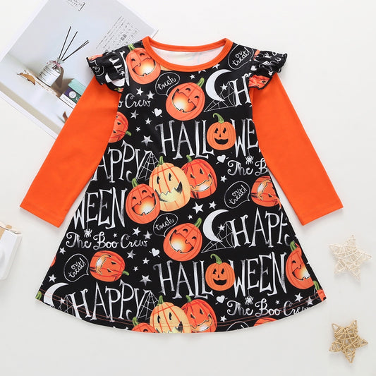 Toddlers Girls Halloween Dress Pumpkin Print Outfits for Girls - ChildAngle