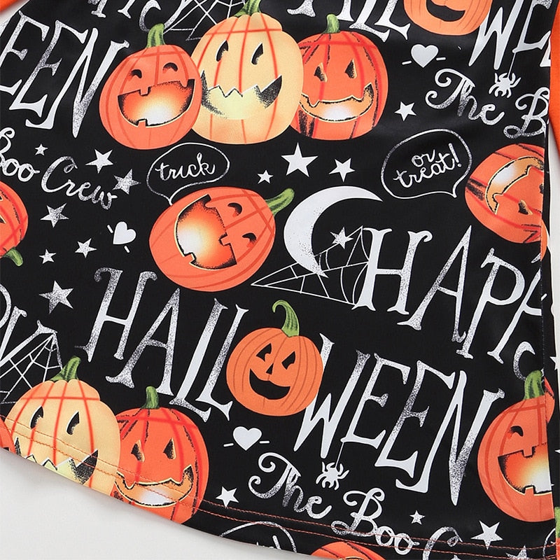 Toddlers Girls Halloween Dress Pumpkin Print Outfits for Girls - ChildAngle