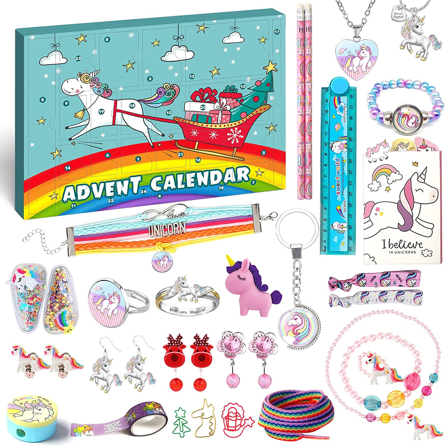 Unicorn Advent Calendar for Girl Christmas 24 Days Unicorn Jewelry Accessories - ChildAngle