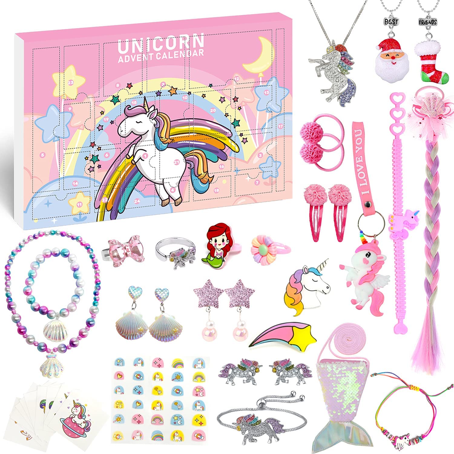 Unicorn Advent Calendar for Girl Christmas 24 Days Unicorn Jewelry Accessories - ChildAngle