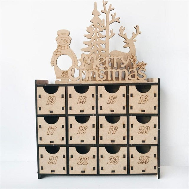 Wooden Advent Calendar Double-sided Christmas Countdown Box Cabinet - ChildAngle